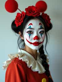 woman as Clown with Clown Makeup, blank background