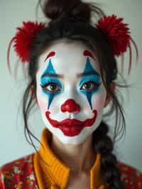 woman as Clown with Clown Makeup, blank background