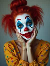 woman as Clown with Clown Makeup, blank background