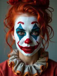 woman as Clown with Clown Makeup, blank background