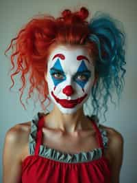 woman as Clown with Clown Makeup, blank background