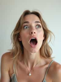 exaggerated surprised shocked shock astonished startled stunned surprise woman, blank background