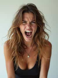 exaggerated angry furious rage woman, blank background