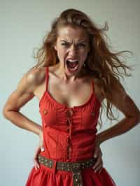 exaggerated angry furious rage woman, blank background