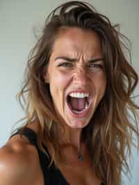 exaggerated angry furious rage woman, blank background