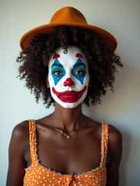 woman as Clown with Clown Makeup, blank background