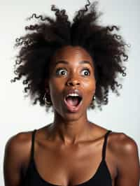 exaggerated surprised shocked shock astonished startled stunned surprise woman, blank background