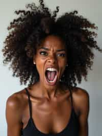 exaggerated angry furious rage woman, blank background