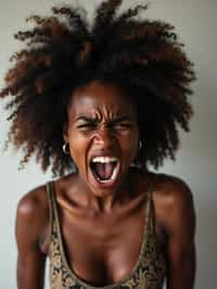 exaggerated angry furious rage woman, blank background