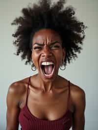 exaggerated angry furious rage woman, blank background