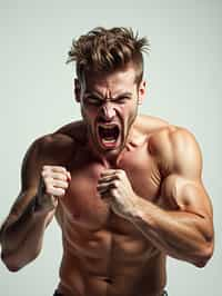 exaggerated angry furious rage man, blank background