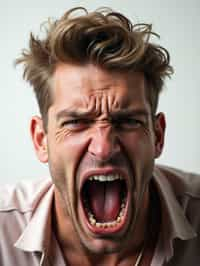 exaggerated angry furious rage man, blank background