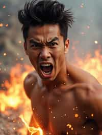 exaggerated angry furious rage man, blank background