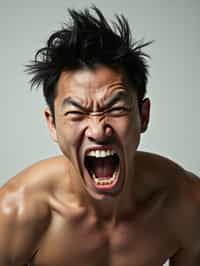 exaggerated angry furious rage man, blank background