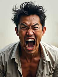 exaggerated angry furious rage man, blank background