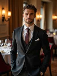 a man wearing  luxurious suit in luxury restaurant, instagram photo, instagram,  fit body