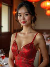 a woman wearing luxurious dress  in luxury restaurant, instagram photo, instagram, hourglass figure