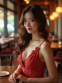 a woman wearing luxurious dress  in luxury restaurant, instagram photo, instagram, hourglass figure