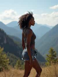 woman on a hiking trail, overlooking a breathtaking mountain landscape