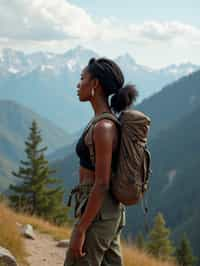 woman on a hiking trail, overlooking a breathtaking mountain landscape