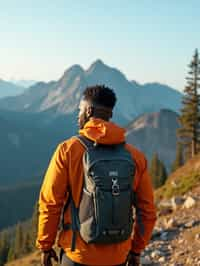 man on a hiking trail, overlooking a breathtaking mountain landscape