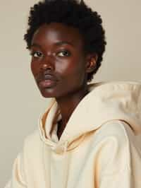 woman wearing cropped cream hoodie  in try on fashion shoot for Zara Shein H&M