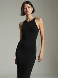 woman wearing bodycon dress  in try on fashion shoot for Zara Shein H&M