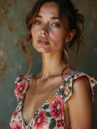 woman wearing silk floral dress  in try on fashion shoot for Zara Shein H&M