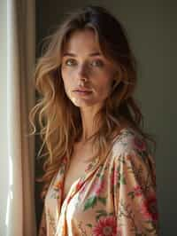 woman wearing silk floral dress  in try on fashion shoot for Zara Shein H&M