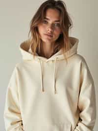 woman wearing cropped cream hoodie  in try on fashion shoot for Zara Shein H&M