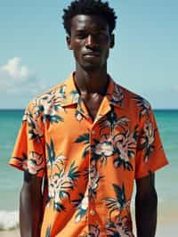 man wearing  hawaii shirt in try on fashion shoot for Zara Shein H&M