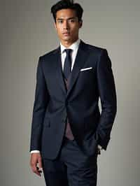 man wearing  navy colored suit in try on fashion shoot for Zara Shein H&M