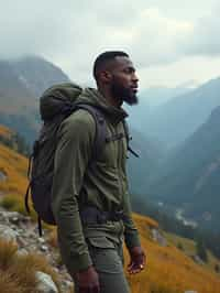 an adventurous masculine  man hiking in the mountains