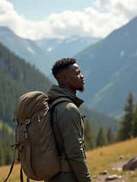 an adventurous masculine  man hiking in the mountains