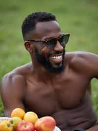 masculine  man having a fun outdoor picnic