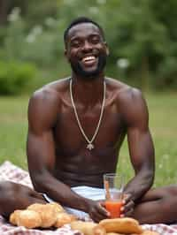 masculine  man having a fun outdoor picnic