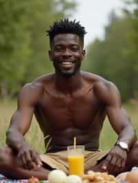 masculine  man having a fun outdoor picnic