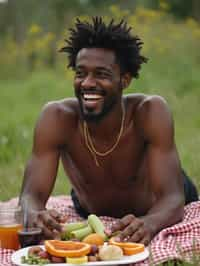 masculine  man having a fun outdoor picnic