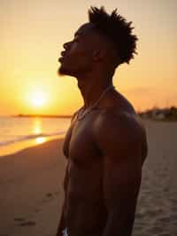 masculine  man enjoying a sunset at a beach or park