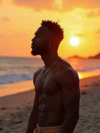 masculine  man enjoying a sunset at a beach or park