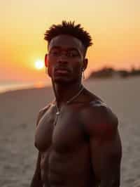 masculine  man enjoying a sunset at a beach or park