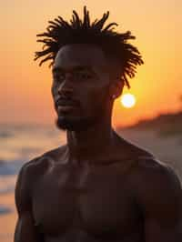 masculine  man enjoying a sunset at a beach or park