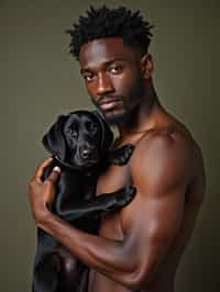 masculine  man posing with a cute pet