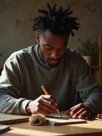 masculine  man engaging in a hobby or craft