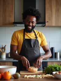 masculine  man cooking or baking in a modern kitchen