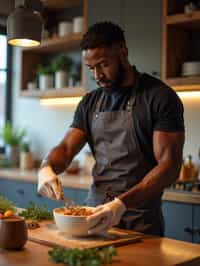 masculine  man cooking or baking in a modern kitchen