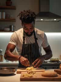 masculine  man cooking or baking in a modern kitchen