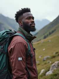 masculine  man in going hiking outdoors in mountains