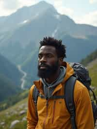 masculine  man in going hiking outdoors in mountains