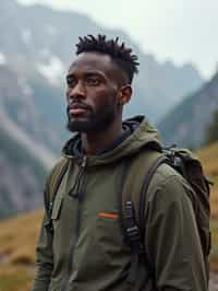 masculine  man in going hiking outdoors in mountains